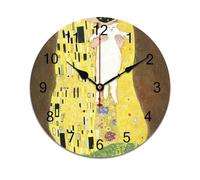 Gustav klimts the kiss A lightweight wall clock with silent sweep mechanism, PVC construction, and a clean minimalist look to enhance any dining or study space.