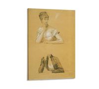 Gustav Klimt's Two Studies of A Young Woman Seated at A Table Poster Painting Canvas Wall Art Scroll Picture Print Living Room 24x36inch(60x90cm)
