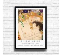 Gustav1 Klimt - mother and child print, Famous classic paintings, Iconic painters art work, A4 / A3 Home Decoration Wall Art Deco, Frame options available (A4 Framed (Black))