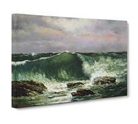 Gustave Courbet Waves Canvas Print | Gallery Wrapped 30mm Frame Wall Art | 30x20 inches | Ready to Hang | Modern Seascape Picture | Living Room Bedroom Lounge Office