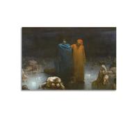 Gustave Dore Dante And Virgil In The Ninth Circle of Hell Wall Art Scroll Canvas Picture Living Room Decor Home 08x12inch(20x30cm)