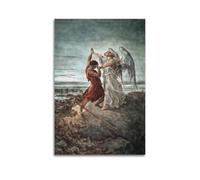 Gustave Dore Jacob Wrestling with The Angel Famous Painting PosterWall Art Canvas Aesthetic Cover Poster Vintage Music And Movies Decorative Painting for Living Room Bed Room 08x12inch(20x30cm) Unfram