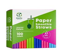 GUSTO [100 Count] Jumbo Paper Smoothie Straws, 100% Biodegradable, Assorted Colors - Formerly Comfy Package
