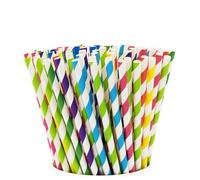 GUSTO [200 Pack] Striped Paper Drinking Straws - Sturdy & Non-Soggy - 100% Biodegradable, Food-Safe Ink, and Multi-Layered for Long-Lasting Use - Vibrant Assorted Colors - Formerly Comfy Package