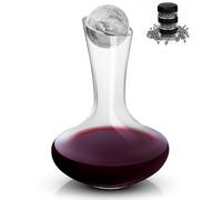 Gusto Nostro Crystal Wine Decanter with Marble Stopper - Premium Hand-Blown Lead-Free Glass Wine Decanter for Red Wines - 750ml Carafe for Wines with Natural Stone Round Stopper - Sleek Slanted Design