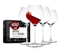 Gusto Nostro Crystal Wine Glasses Set of 4, 650ml Long Stem Modern Wine Glasses for White and Red Wine, Dishwasher Safe, Fancy, Elegant, Large and Tall Wine Glass for Wedding Christmas Anniversary
