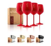 Gusto Nostro Stainless Steel Wine Glass - 18 oz - Cute, Red Unbreakable Wine Glasses for Travel, Camping and Pool - Fancy, Unique, Cool Portable Metal Wine Glass for Outdoor Events, Picnics (Set of 4)