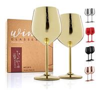 Gusto Nostro Stemmed Stainless Steel Wine Glasses - 18 oz Unbreakable Goblets for Outdoor Pool Party, Anniversary and Wedding Toasting - Elegant Gold