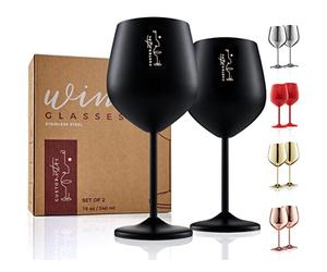 Gusto Nostro Stemmed Stainless Steel Wine Glasses - 18 oz Unbreakable Goblets for Outdoor Pool Party, Anniversary and Wedding Toasting - Elegant Black