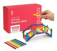 Gusto Popsicle Sticks for Crafts - 1000 Count, 4.5 Inch Coloured Lolly Sticks in 6 Rainbow Colours, Wooden Lollipop Sticks for Kids, School Projects & Art Activities