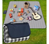 GUSUWU Picnic Blanket Waterproof Beach Rug 200×200cm Picnic Mat Washable Lightweight with Handle Navy Blue Checkered for Hiking Travelling Outdoor Camping,Parks