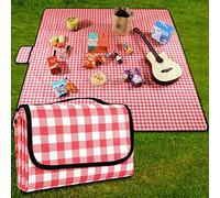 GUSUWU Picnic Blanket Waterproof Beach Rug 200×200cm Picnic Mat Washable Lightweight with Handle Red Checkered for Hiking Travelling Outdoor Camping,Parks