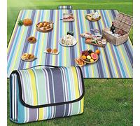 GUSUWU Picnic Blanket Waterproof Beach Rug 200×300cm Picnic Mat Washable Lightweight With Handle Blue Vertical Stripes Suitable for Hiking Travel Outdoor Camping, Park