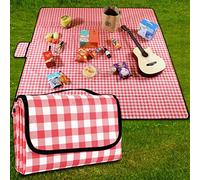 GUSUWU Picnic Blanket Waterproof Beach Rug 200×300cm Picnic Mat Washable Lightweight with Handle Red Checkered for Hiking Travelling Outdoor Camping,Parks