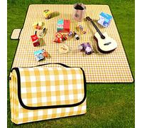 GUSUWU Picnic Blanket Waterproof Beach Rug Picnic Mat Washable Lightweight with Handle Yellow Checkered for Hiking Travelling Outdoor Camping,Parks,200cm * 200cm