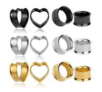GUSXPPD 6 Pairs Stainless Steel Screw Tunnels Fit, Heart-Shaped Ear Stretching Kit, Double Flared Plugs Gauges, Flesh Tunnels, Ear Tunnels Strectchers, Ear Gauges Expander for Men Women (10MM)
