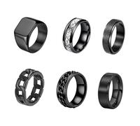 GUSXPPD 6 pcs Men Stainless Steel Spinner Rings, Matte Finish Polished Band Rings. Black Spinner Ring for Men Women, Cool Chain Anxiety Ring, Gift for Father's Day (6)