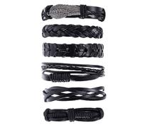 GUSXPPD 6Pcs Leather Bracelet, PU Leather Bracelet Man Black, Adjustable Fashion Punk Braide for Men and Wome Cuff Vintage Bracelets Brown, Punk Cuff Wrap Bracelets for Men Women (U)