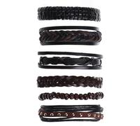 GUSXPPD 6Pcs Leather Bracelet, PU Leather Bracelet Man Black, Adjustable Fashion Punk Braide for Men and Wome Cuff Vintage Bracelets Brown, Punk Cuff Wrap Bracelets for Men Women (K)