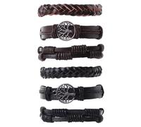 GUSXPPD 6Pcs Leather Bracelet, PU Leather Bracelet Man Black, Adjustable Fashion Punk Braide for Men and Wome Cuff Vintage Bracelets Brown, Punk Cuff Wrap Bracelets for Men Women (B)