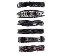 GUSXPPD 6Pcs Leather Bracelet, PU Leather Bracelet Man Black, Adjustable Fashion Punk Braide for Men and Wome Cuff Vintage Bracelets Brown, Punk Cuff Wrap Bracelets for Men Women (C)