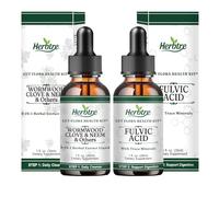 Gut Cleanse for Adults - 2 Step Detox Cleanse & Digestive Support Kit - Hebal Supplement w/Wormwood Black Walnut & Clove - Liquid Fulvic Acid Supplement for Gut Health & Immunity Boost - 1 fl oz Each