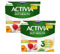 Gut Health Yoghurt Activias multipack apricot, strawberry, kiwi and mango Pack of 16x115g (Multipack 16x115g)