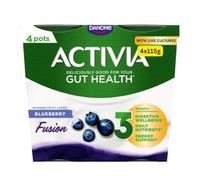 Gut Health Yoghurt Activias Multipacks Rhubarb, Strawberry, Vanilla and Blueberry 4x115g (Blueberry 4x115g)