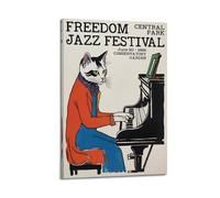 GUTAITER 1989 Freedom Jazz Festival - Cat Playing Piano Motivational Poster Vintage Decorative Wall Art Canvas Prints for Room Aesthetic12x18inch(30x45cm) Frame-style-1