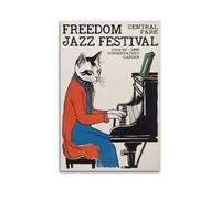 GUTAITER 1989 Freedom Jazz Festival - Cat Playing Piano Motivational Poster Vintage Decorative Wall Art Canvas Prints for Room Aesthetic24x36inch(60x90cm) Unframe-style-1