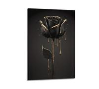 GUTAITER 2D Flat Modern Golden And Black Rose Canvas Painting Art Posters Retro Aesthetic Inspiring Wall Art Canvas Prints for Classroom Ofiice12x18inch(30x45cm) Frame-style