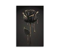 GUTAITER 2D Flat Modern Golden And Black Rose Canvas Painting Art Posters Retro Aesthetic Inspiring Wall Art Canvas Prints for Classroom Ofiice12x18inch(30x45cm) Unframe-style