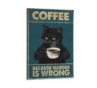 GUTAITER Coffee-Black Cat Vintage Motivational Poster Attractive Retro Wall Art Canvas Prints for Room Aesthetic 20x30inch(50x75cm) Frame-style