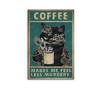 GUTAITER Coffee-Black Cat Vintage Motivational Poster Attractive Retro Wall Art Canvas Prints for Room Aesthetic 12x18inch(30x45cm) Unframe-style