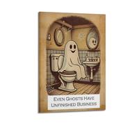 GUTAITER Cute Ghost on The Toilet Art Print, Unfinished Business Posters Retro Aesthetic Inspiring Wall Art Canvas Prints for Classroom Ofiice12x18inch(30x45cm) Frame-style-1