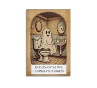 GUTAITER Cute Ghost on The Toilet Art Print, Unfinished Business Posters Retro Aesthetic Inspiring Wall Art Canvas Prints for Classroom Ofiice08x12inch(20x30cm) Unframe-style-1