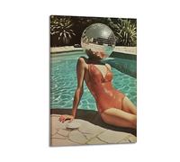 GUTAITER Disco Ball Pool Poster Mirror Ball Head Poster Vintage Decorative Wall Art Canvas Prints for Room Aesthetic08x12inch(20x30cm) Frame-style-2