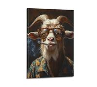 GUTAITER Funky Goat in Fashion Glasses Posters Retro Aesthetic Inspiring Wall Art Canvas Prints for Classroom Ofiice16x24inch(40x60cm) Frame-style