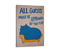 GUTAITER Funny Cat-ALL GUESTS MUST BEAPPROVED BY THE CAT Posters Retro Aesthetic Inspiring Wall Art Canvas Prints for Classroom Ofiice16x24inch(40x60cm) Frame-style-2