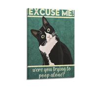 GUTAITER Funny Cat Excuse Me-were You Turning to Poop Alone Posters Retro Aesthetic Inspiring Wall Art Canvas Prints for Classroom Ofiice20x30inch(50x75cm) Frame-style-1