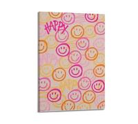 GUTAITER Happy Smiling Cartoon Faces & Bold Happy Lettering Art Poster Attractive Retro Wall Art Canvas Prints for Room Aesthetic 16x24inch(40x60cm) Frame-style