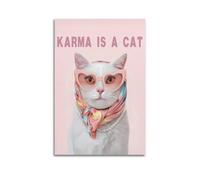 GUTAITER Karma Is A Cat Wall Art Pink Cute Music Lyric Motivational Poster Funny Decorative Wall Art Canvas Prints for Room Aesthetic08x12inch(20x30cm) Unframe-style