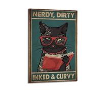GUTAITER Nerdy Dirty-Black Cat Vintage Motivational Poster Attractive Retro Wall Art Canvas Prints for Room Aesthetic 16x24inch(40x60cm) Frame-style