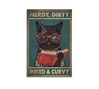 GUTAITER Nerdy Dirty-Black Cat Vintage Motivational Poster Attractive Retro Wall Art Canvas Prints for Room Aesthetic 12x18inch(30x45cm) Unframe-style