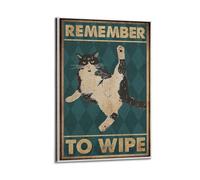 GUTAITER Remember To Wipe-Black Cat Vintage Motivational Poster Attractive Retro Wall Art Canvas Prints for Room Aesthetic 12x18inch(30x45cm) Frame-style
