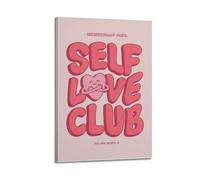 GUTAITER Self Love Club Vibrant Pink Posters Retro Aesthetic Inspiring Wall Art Canvas Prints for Classroom Ofiice24x36inch(60x90cm) Frame-style