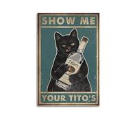 GUTAITER Show Me Your Tito's-Black Cat Vintage Motivational Poster Attractive Retro Wall Art Canvas Prints for Room Aesthetic 08x12inch(20x30cm) Unframe-style