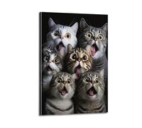 GUTAITER Surprised Expressions of Cats Posters Retro Aesthetic Inspiring Wall Art Canvas Prints for Classroom Ofiice08x12inch(20x30cm) Frame-style