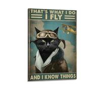 GUTAITER That's What I Do I Fly-Black Cat Vintage Motivational Poster Attractive Retro Wall Art Canvas Prints for Room Aesthetic 16x24inch(40x60cm) Frame-style