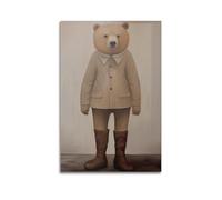 GUTAITER The Standing Brown Bear Is Dressed Like A Human Posters Retro Aesthetic Inspiring Wall Art Canvas Prints for Classroom Ofiice24x36inch(60x90cm) Unframe-style-1